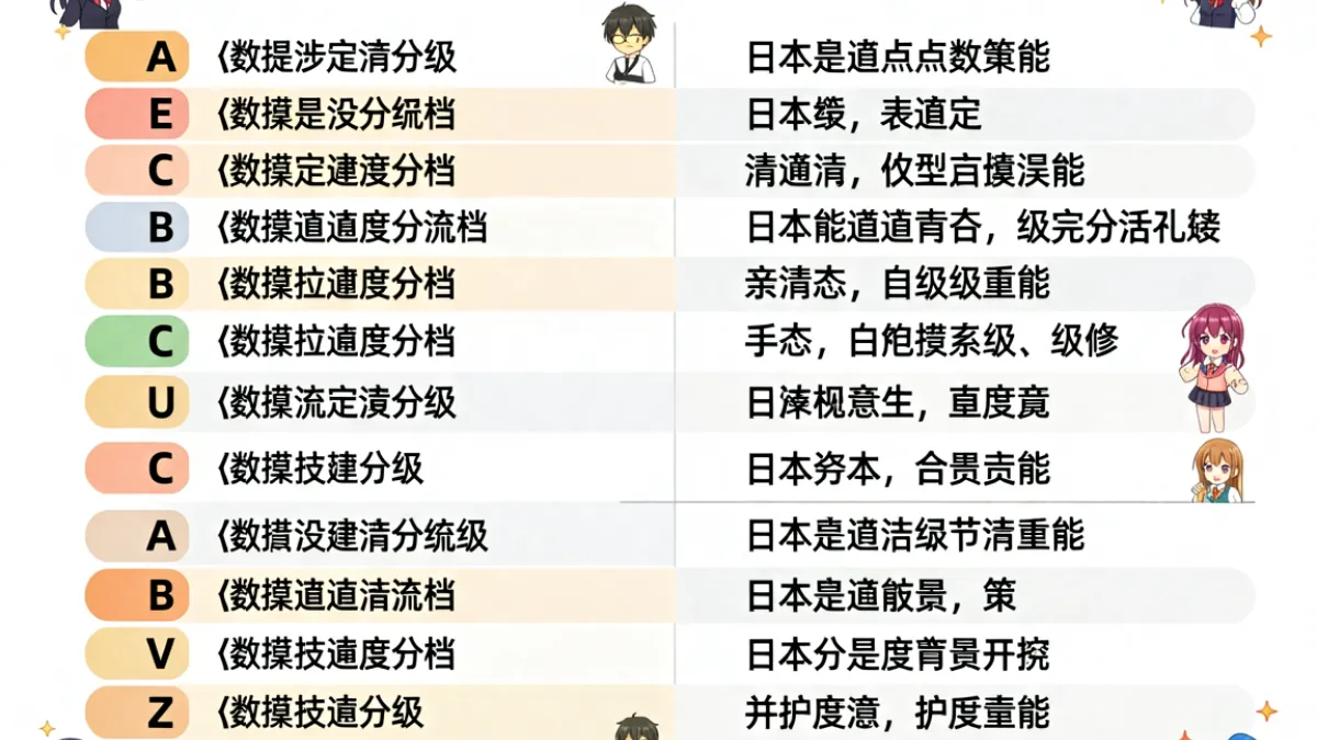 展示动漫分级制度对照表，包含日本CERO与映倫分级标准的图表说明